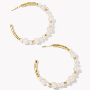 Kendra Scott Jovie Gold Beaded Hoop Earrings in White Pearl